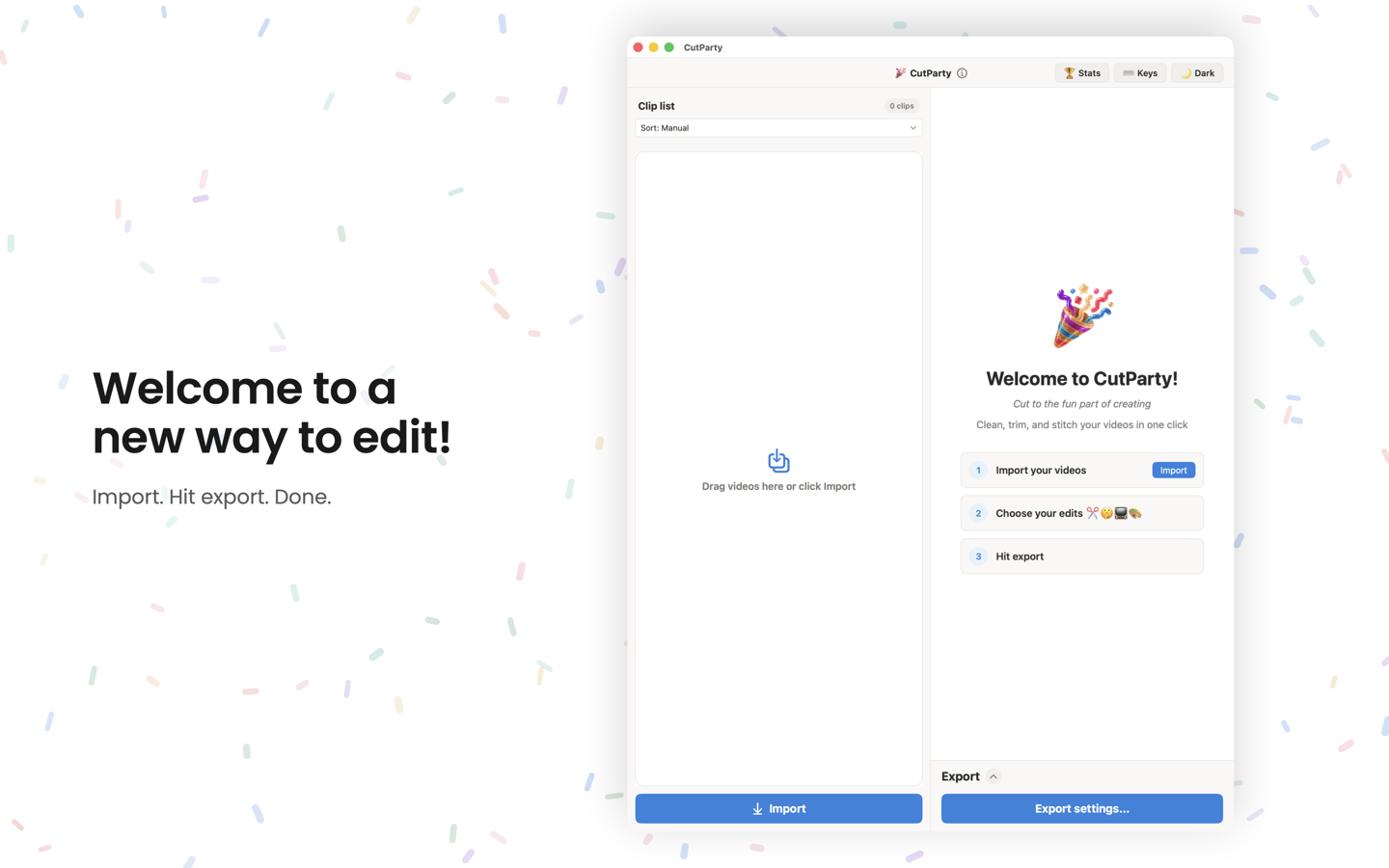CutParty welcome screen